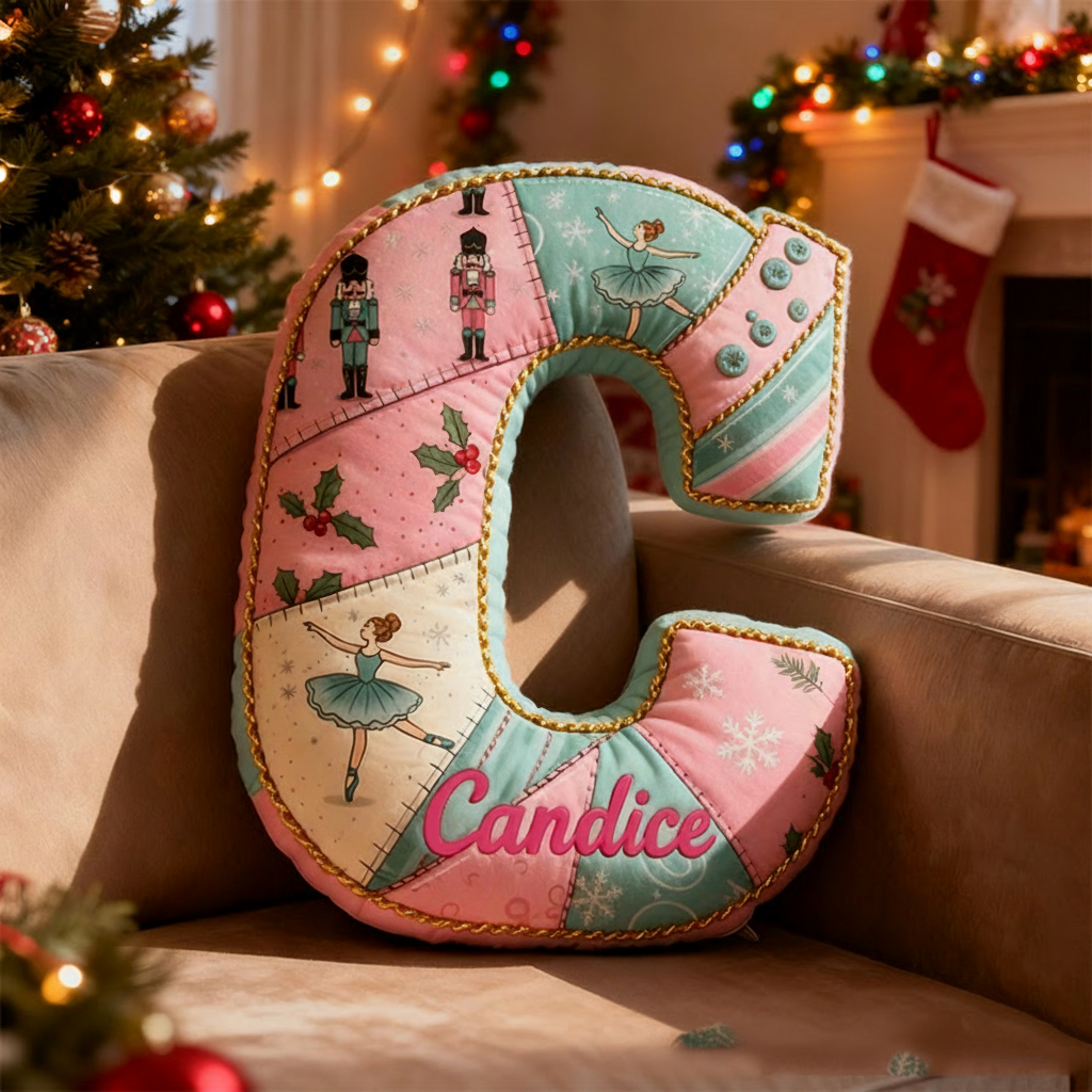 Personalized Graphic 3D Print Nutcracker Ballet Alphabet Shaped Pillow for Dance Lovers Initial Pillow Christmas Gift for Kids