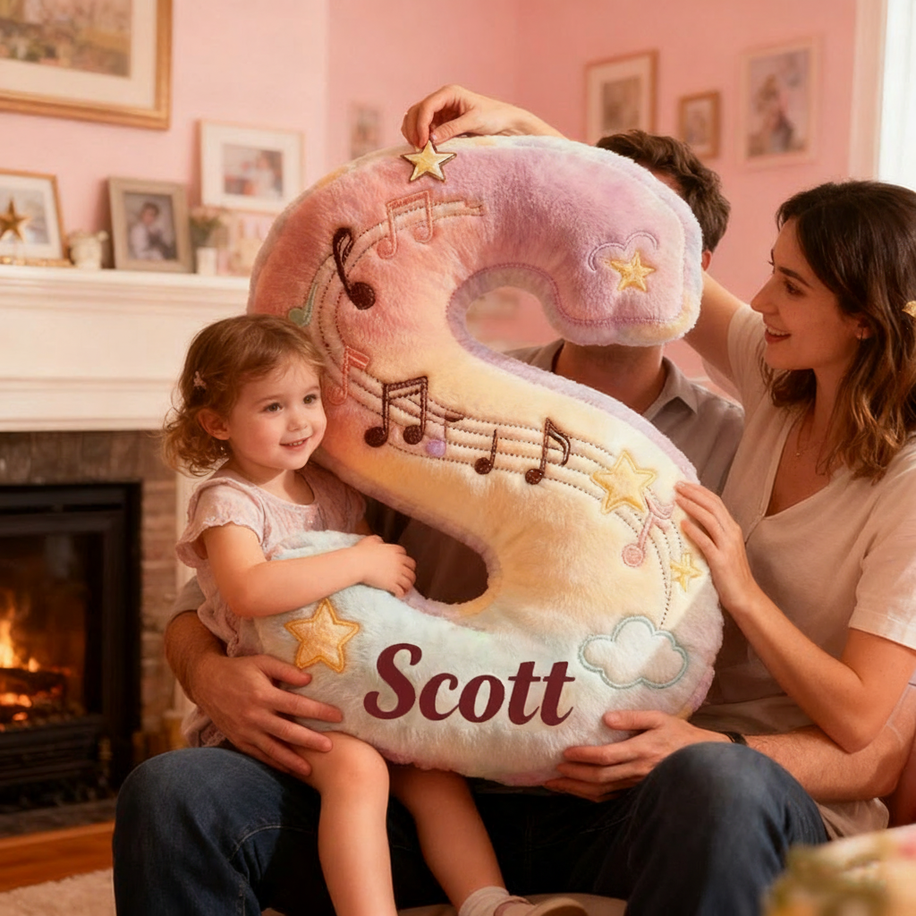 Personalized Graphic 3D Print Rainbow Notes Music Pillow with Your Own Name Soft Stuffed Toy for Kids Music Lovers Unique Decorative Cushion for Girls' Room and Music Room