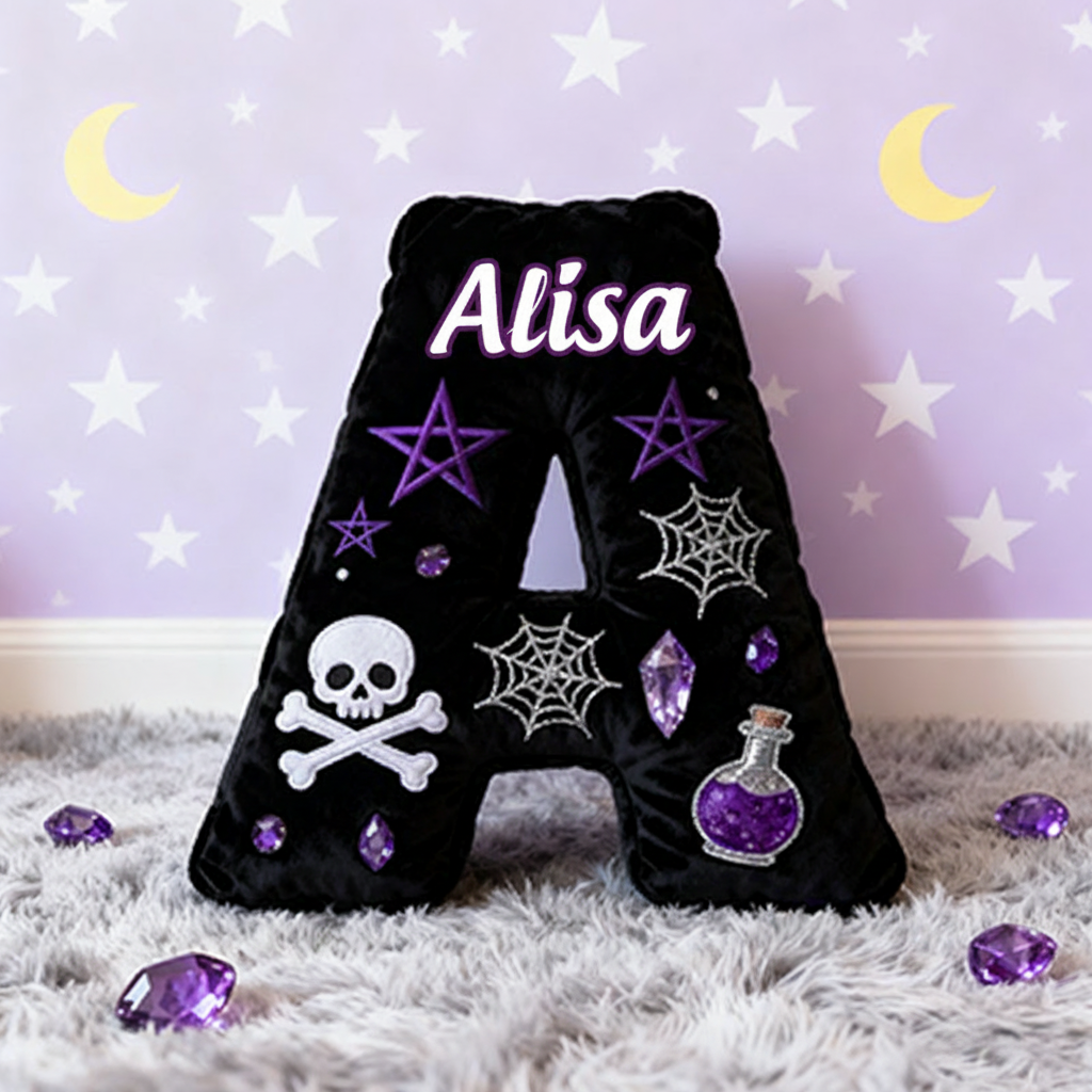Personalized Witchy Christmas Gift Pillow with Skulls Potions Spiderwebs Stars Moons and Magical Gothic Design Graphic 3D Print Pillow for Kids