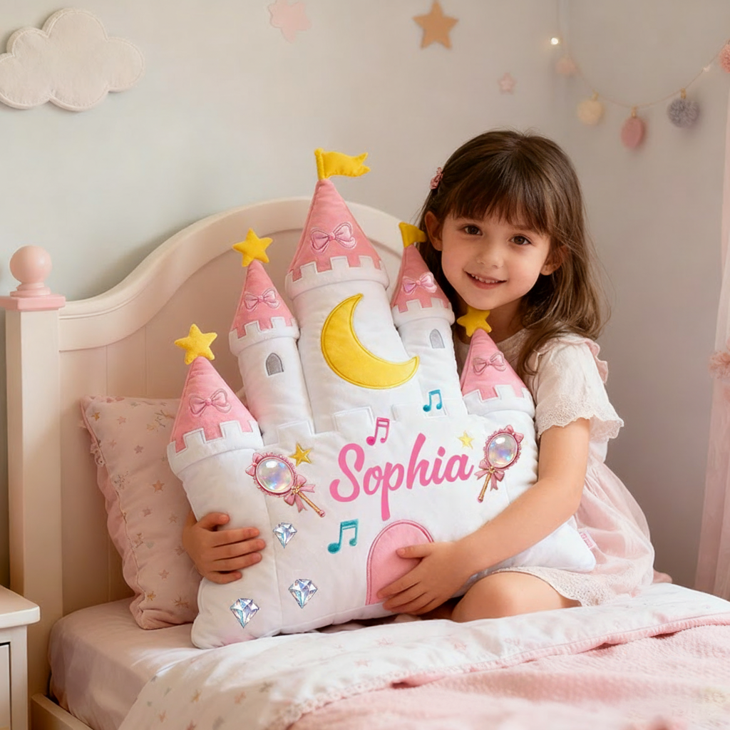 Personalized Castle Pillow with Magic Wand and Moon Design for Magical and Cozy Fairy Tale Pillow Custom Pillow Gift for Kids