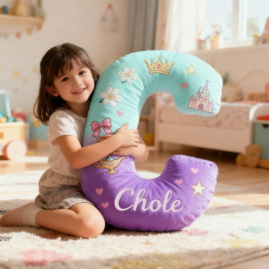 Personalized Graphic 3D Print Cartoon Little Wish Tale Alphabet Shaped Pillow for Cartoon Lovers Initial Pillow Christmas Gift for Kids