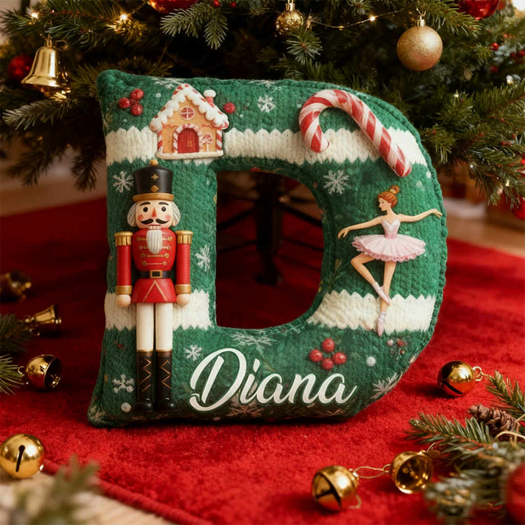 Personalized Graphic 3D Print Nutcracker Ballet Warmth Alphabet Shaped Pillow for Dance Lovers Initial Pillow Christmas Gift for Kids