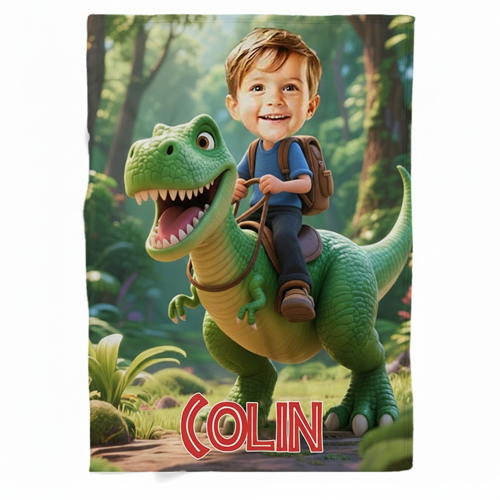 Personalized Cartoon Photo Dinosaur Movie Blanket Kids Flannel Blanket Movie Blanket with Name for Boys Son