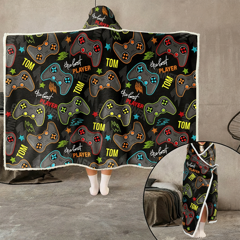 Personalized The Best Player Wearable Blanket Hoodie with Name Game Lover Gift for Friends Birthday Gift