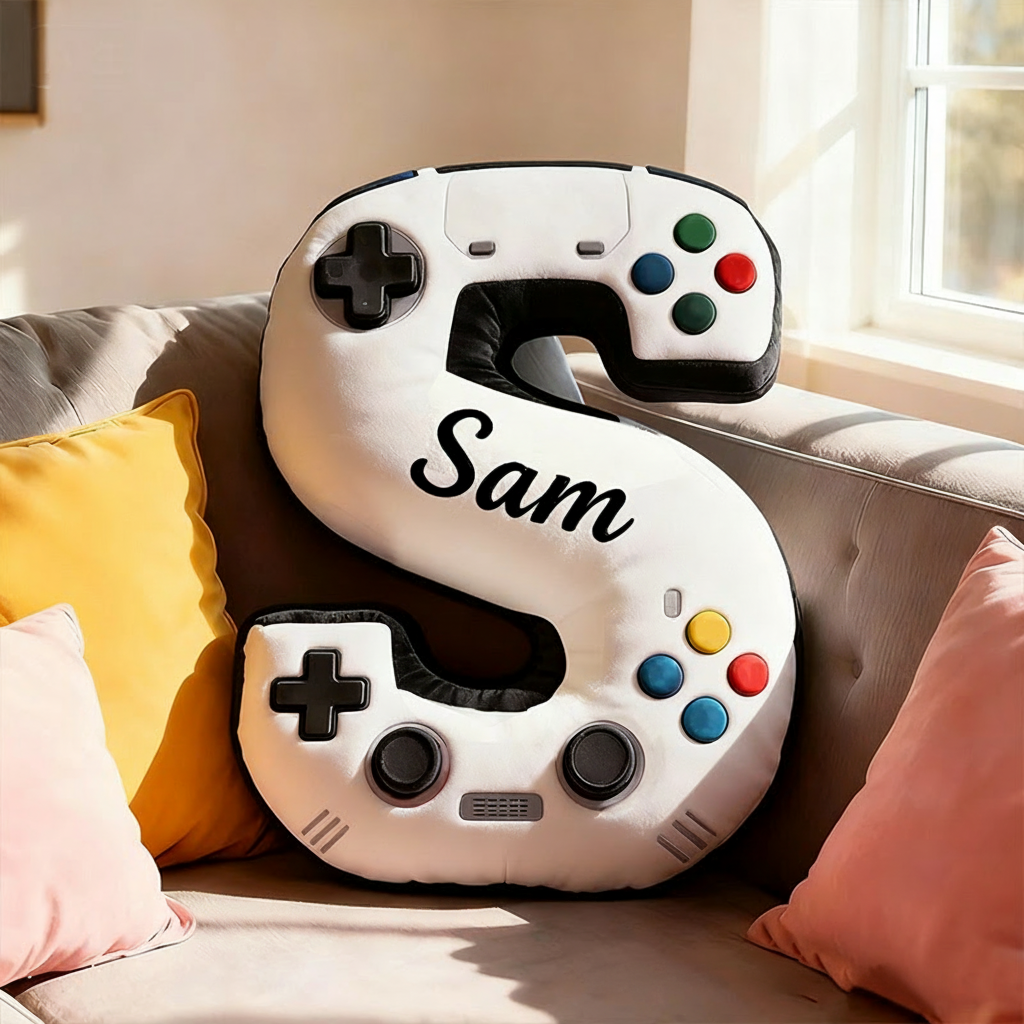 Personalized Graphic 3D Print Controller Alphabet Shaped Pillow for Game Lovers Initial Pillow Christmas Gift for Kids