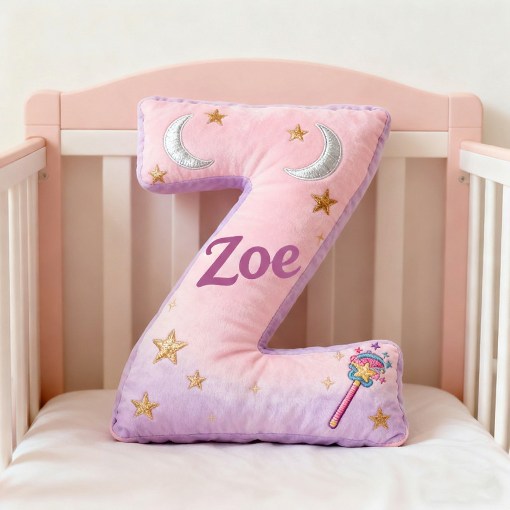 Personalized Graphic 3D Print Magic Fairy Wand Letter Pillow with Your Own Name Soft Stuffed Toy for Kids Unique Decorative Cushion for Girls' Room