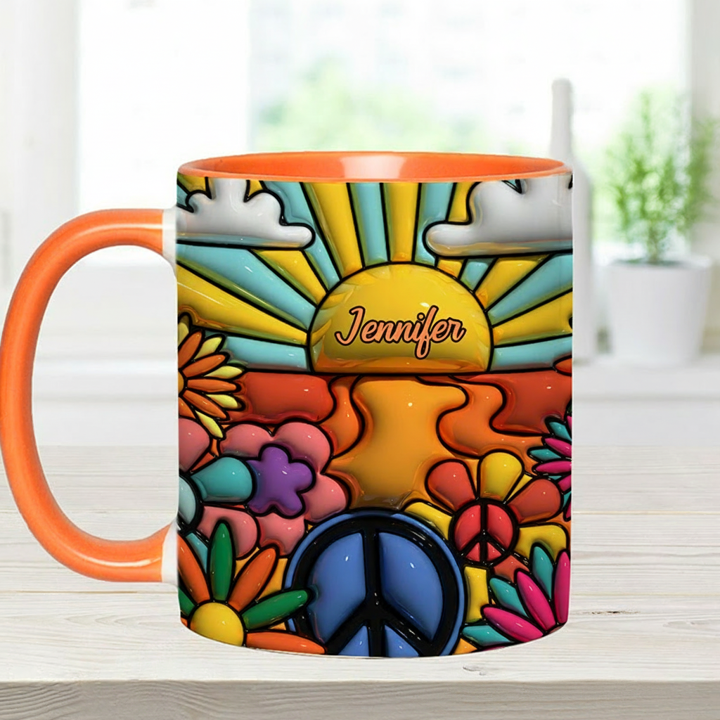 Personalized Hippie Accent Mug Hippie Lover Gifts Colorful Hippie Coffee Mug Bohemian Coffee Mug Peace Love Cup