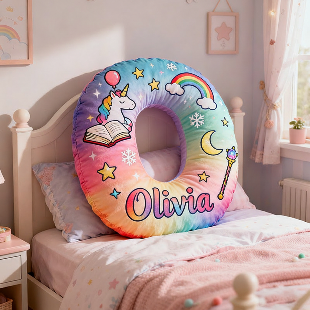 Personalized Gradient Letter Pillow with Magic Horse Stars Moon Balloons and Whimsical Fairytale Magic Inspired Graphic 3D Print Pillow Christmas Gift