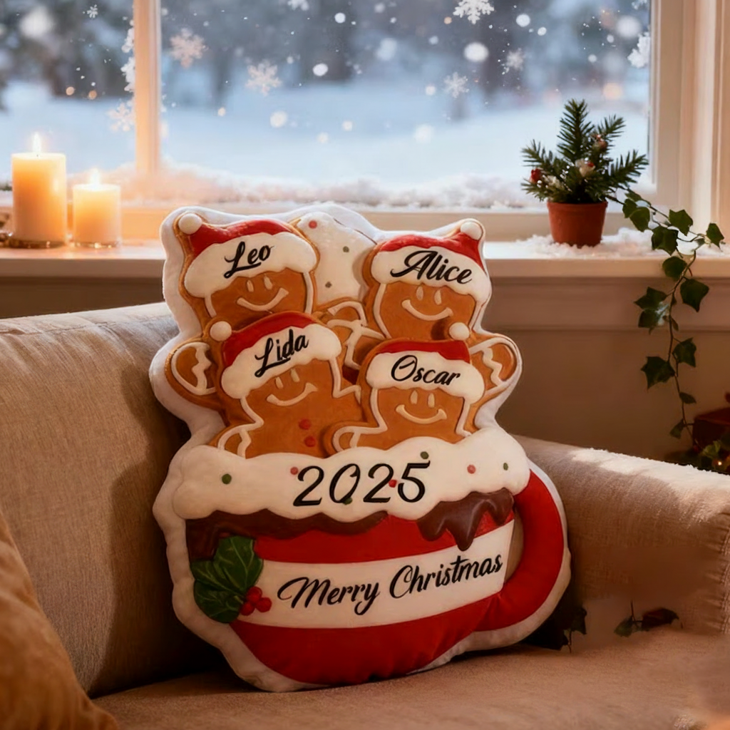 Personalized Gingerbread Family Pillow Custom Name Xmas Cushion Holiday Decor Gift Gingerbread Mug Pillow Merry Christmas 2025