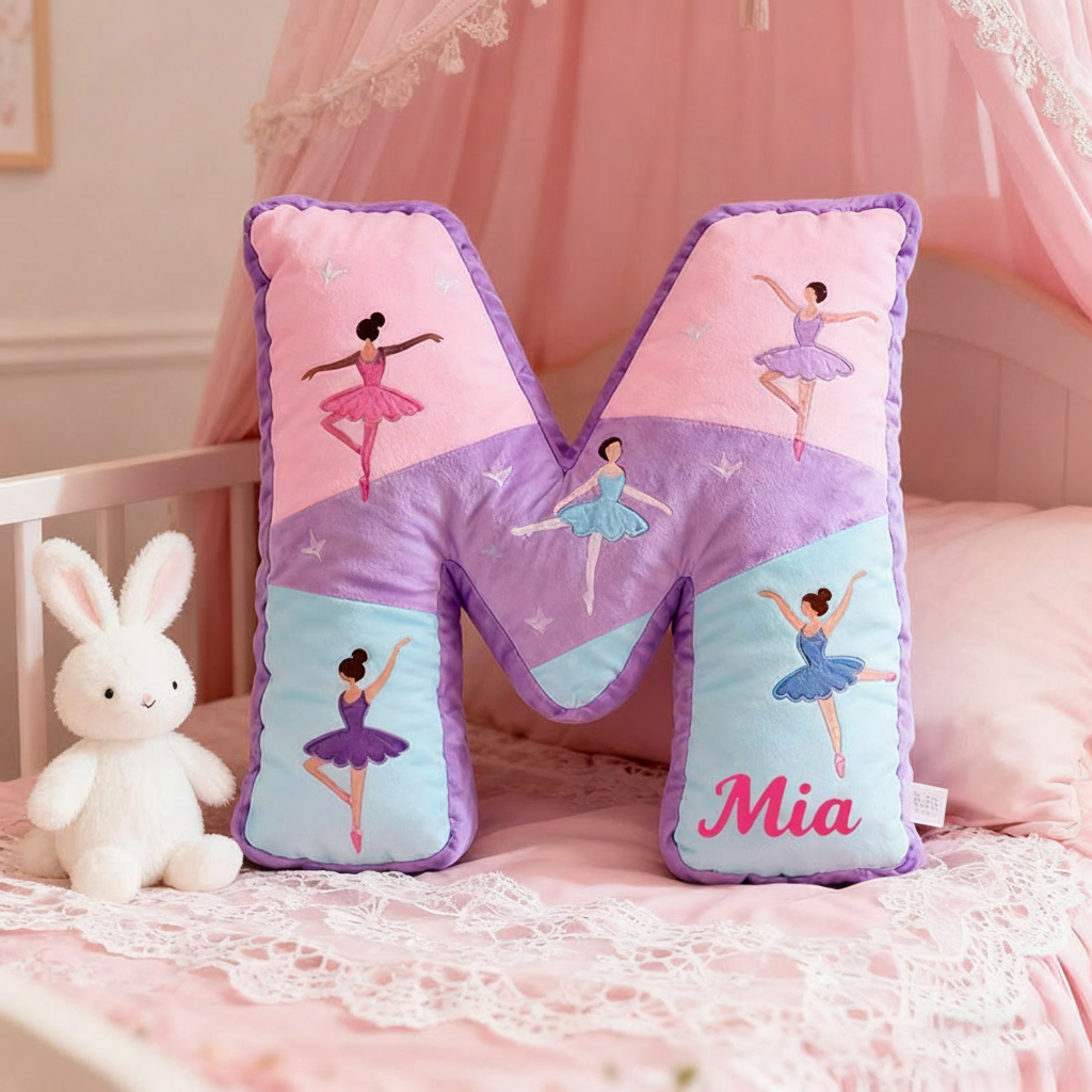 Personalized Graphic 3D Print Ballet Dancers Pillow With Your Own Name Soft Stuffed Toy for Kids Unique Decorative Cushion for Girls' Room