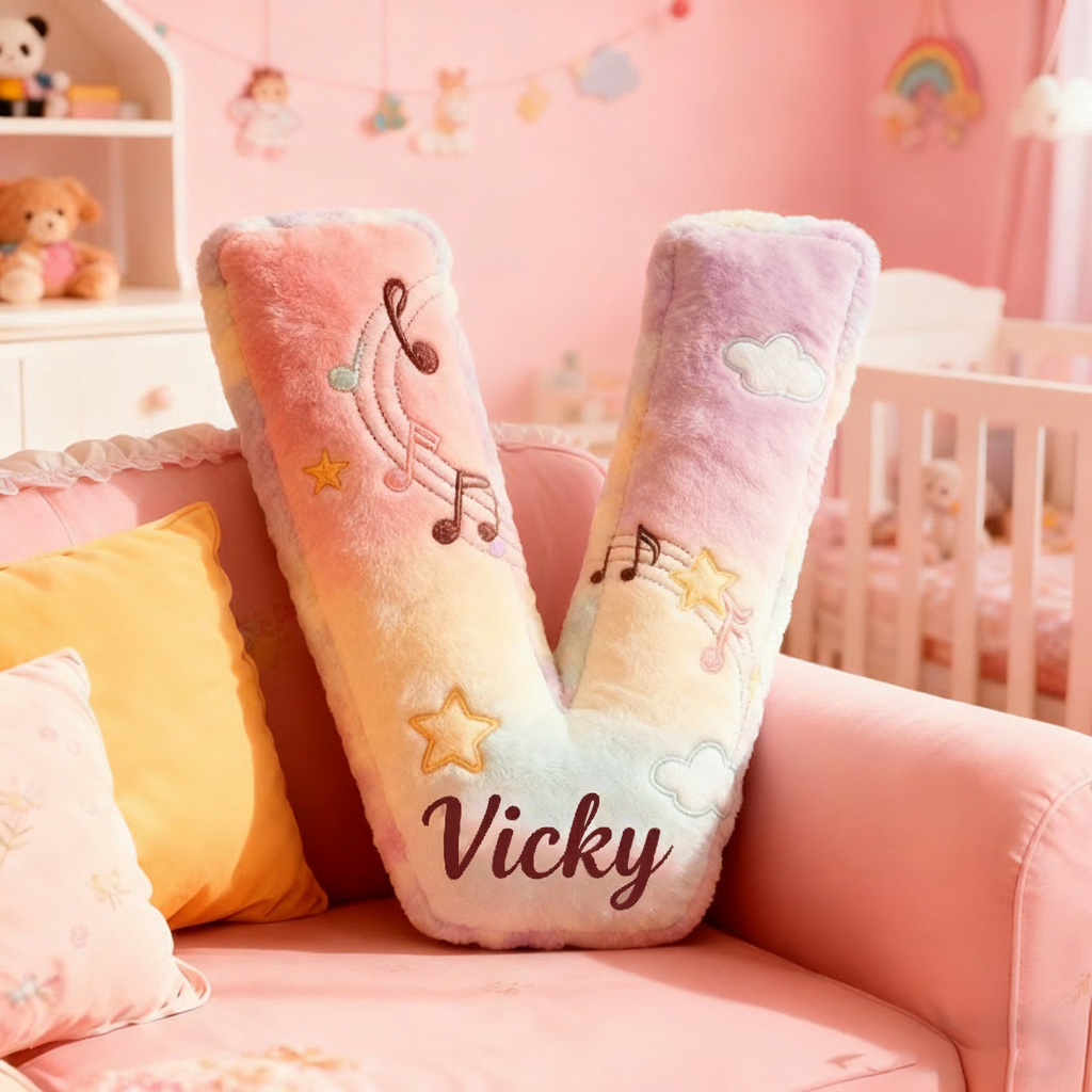 Personalized Graphic 3D Print Rainbow Notes Music Pillow with Your Own Name Soft Stuffed Toy for Kids Music Lovers Unique Decorative Cushion for Girls' Room and Music Room