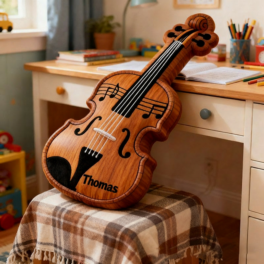 Personalized Graphic 3D Print Violin Pillow With Your Own Name Soft Stuffed Toy for Kids Music Lovers Unique Decorative Cushion for Room and Music Room Sale-megacustom