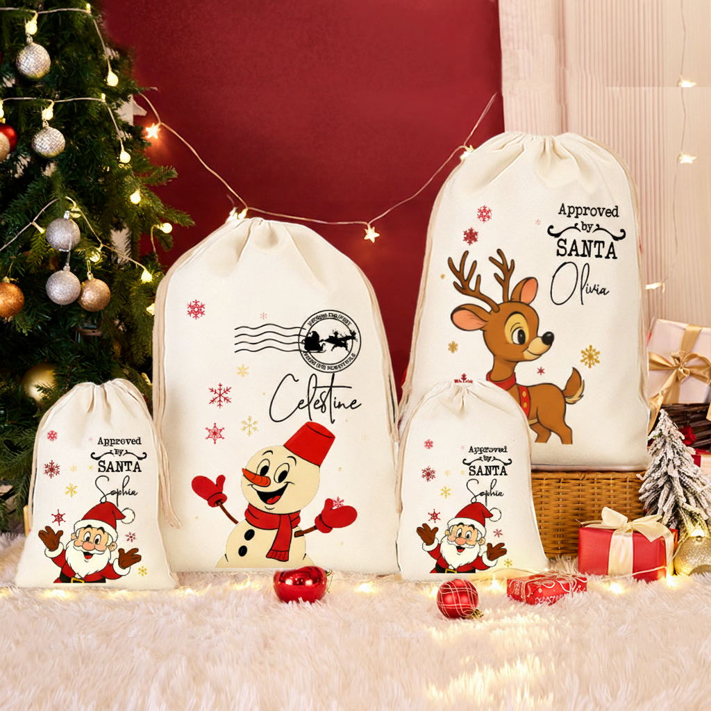 Personalized Vintage Cartoon Anime Style Family Christmas Sack for Anime Lovers Santa Sack Christmas Gift Bag for Kids