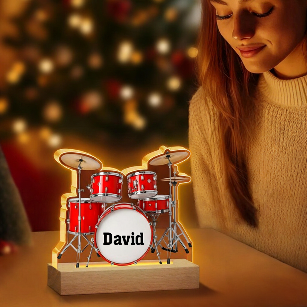 Personalized Drum Night Light Custom Name Drum Lamp Gifts Drum Player Music Night Light