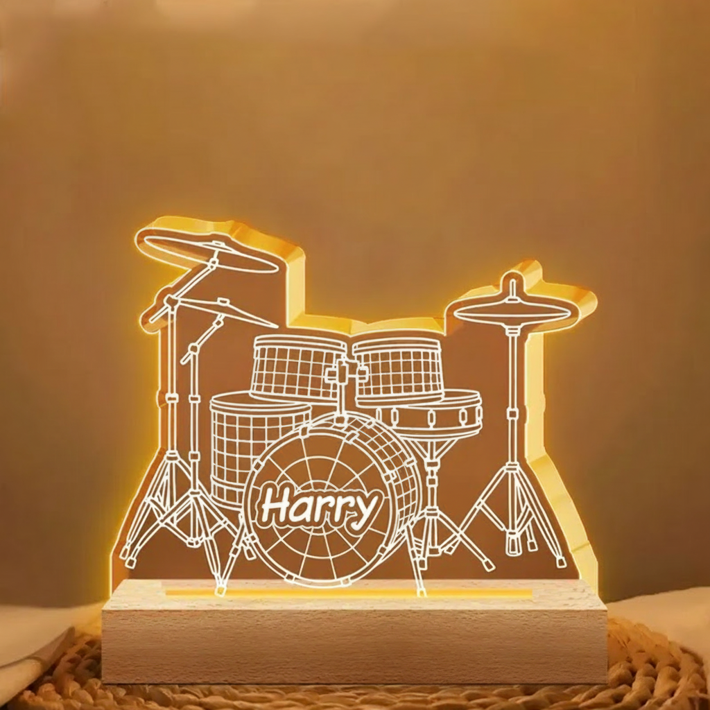 Personalized Drum Night Light Custom Name Drum Lamp Gifts Drum Player Music Night Light