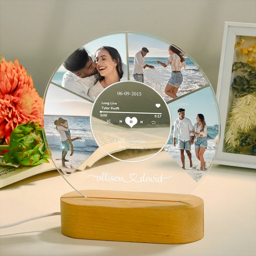 Personalized Photo Night Light Plaque and Custom Music Plaque with Photos and QR Code Acrylic Music Plaque and Music Lover Gift and Gift for Her