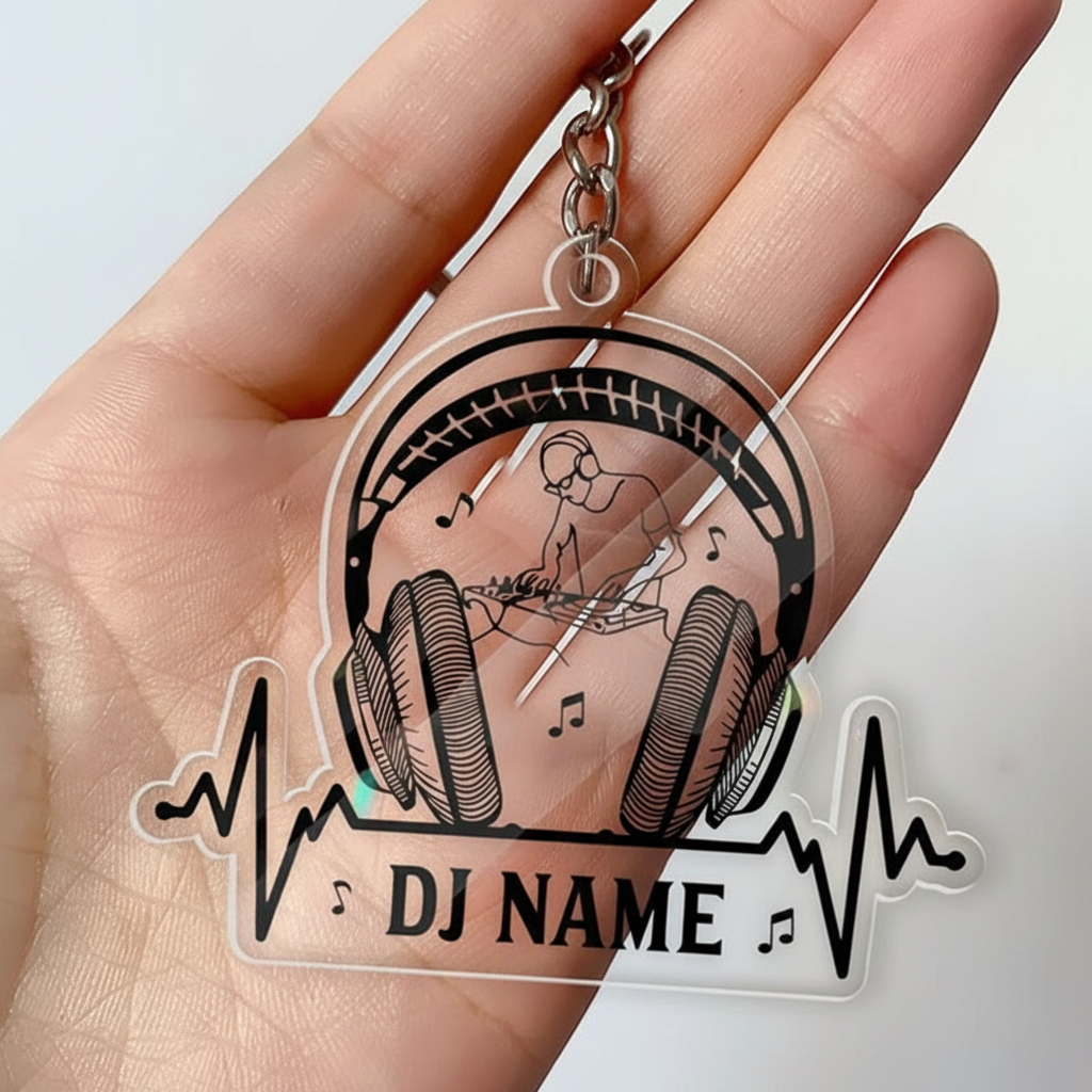Personalized DJ Car Ornament Custom Acrylic DJ Rearview Mirror Decor Headphones Turntable Music Gift Custom DJ Gift