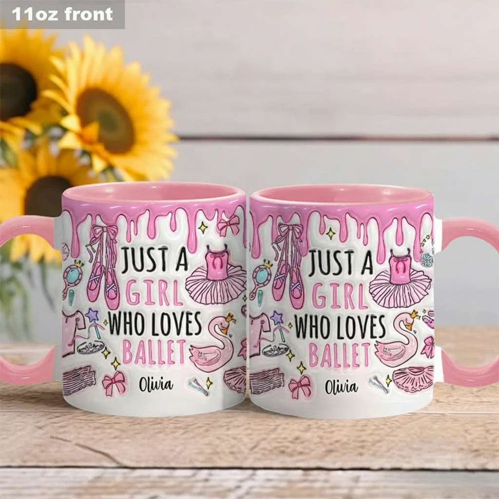 Personalized 3D Effect Just A Girl Who Loves Ballet Mug Dancing Mug Dance Lover Gift for Kids Friend Granddaughter