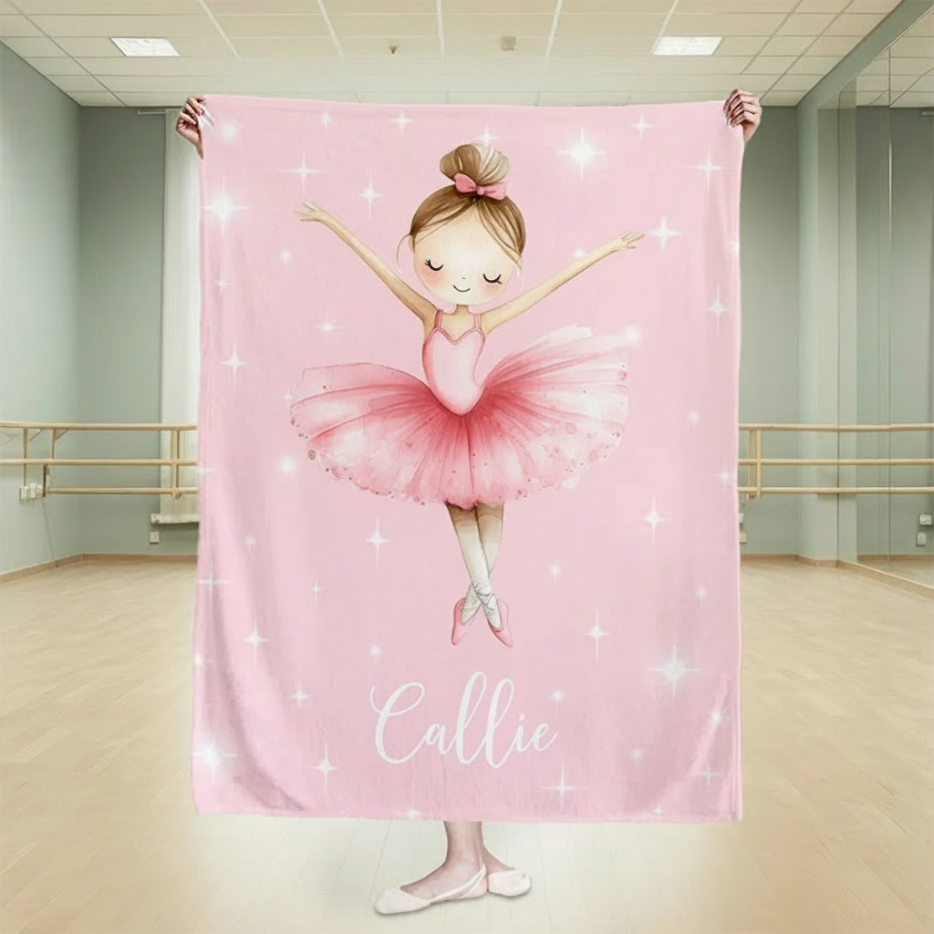 Personalized Cartoon Ballerina Girl Blanket Flannel Blanket Ballet Lover Blanket with Name for Dance Lovers Dancer