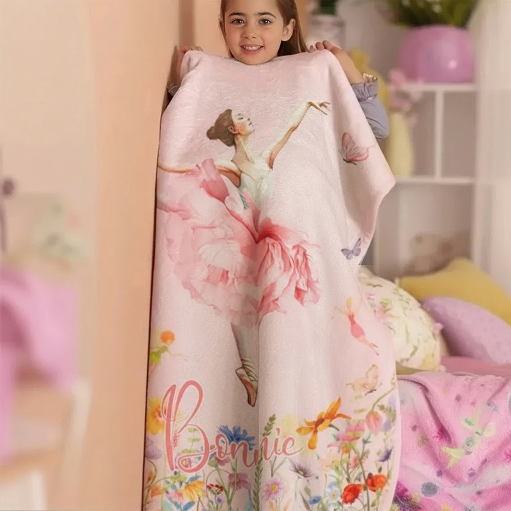 Personalized Ballet Girl Birth Flower Blanket Flannel Blanket Ballet Lover Blanket with Name for Dance Lovers Dance Team Birthday Gift for Girls