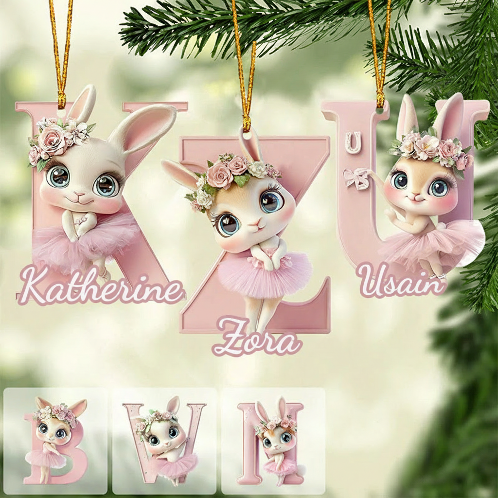Personalized Ballet Bunny Alphabet Christmas Acrylic Ornament Dance Lovers Christmas Gift Dancer Xmas Gift Christmas Decor