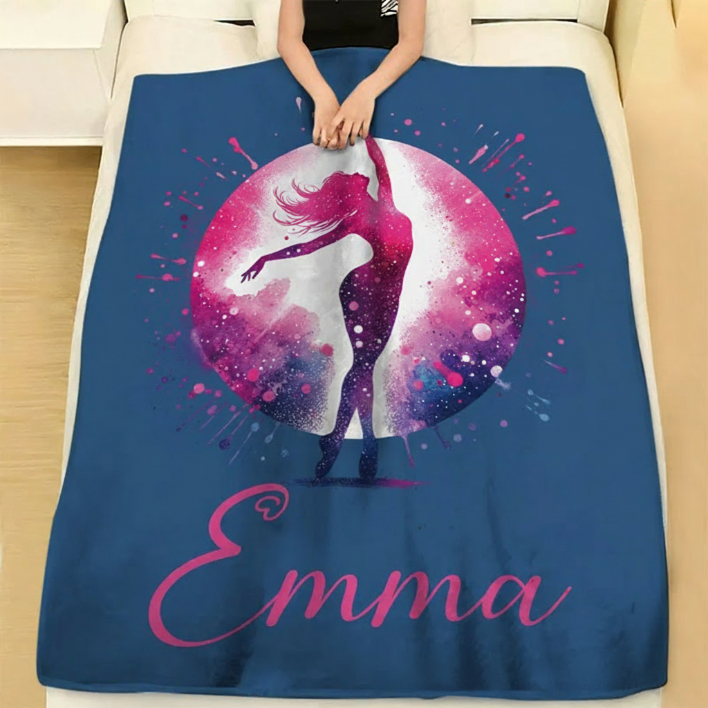 Personalized Ink Ballerina Street Dancer Blanket Flannel Blanket Ballet Lover Blanket with Name for Dance Lovers Dancer