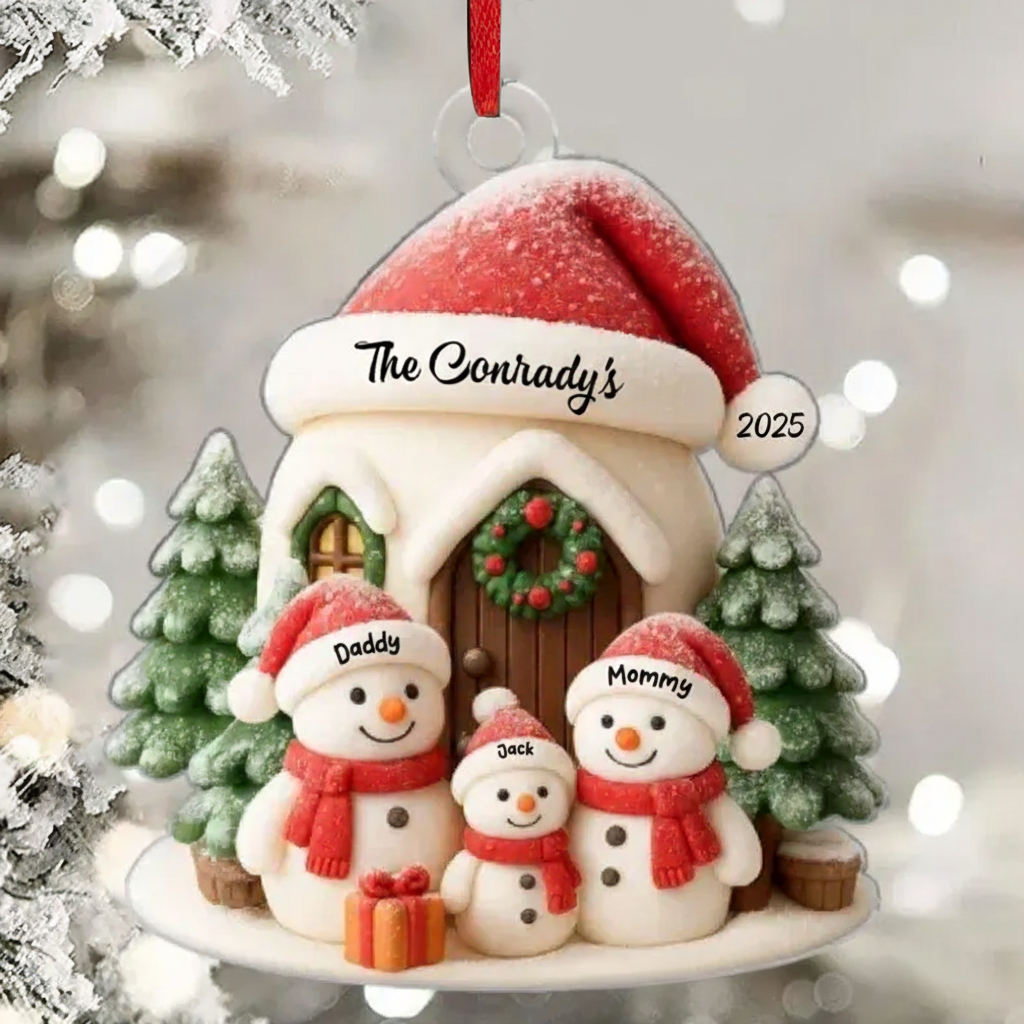 Personalized 3-8 Family Christmas Ornament Acrylic Snowman Family Hanging Ornament Christmas Gift Christmas Decorations