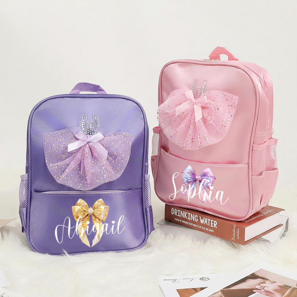 Personalized Watercolor Bow Tie Dance Bag for Girls Name Backpack Pink Ballet Dance Bag Gymnastic Cheer Girls Christmas Gifts Back To School Gift
