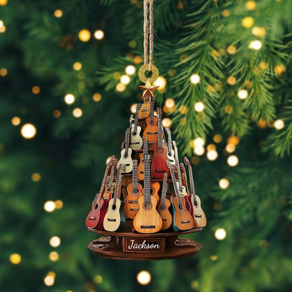 Personalized Classic Guitar 2D Flat Ornament and Guitar Christmas Ornament and Guitar Xmas Decor and Christmas Gift for Music Lovers