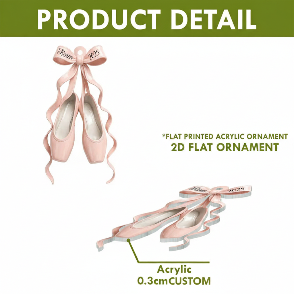 Personalized Elegant 2D Ribbon Ballet Shoes Acrylic Christmas Ornament Dance Lovers Christmas Gift Dancer Xmas Gift Christmas Decor