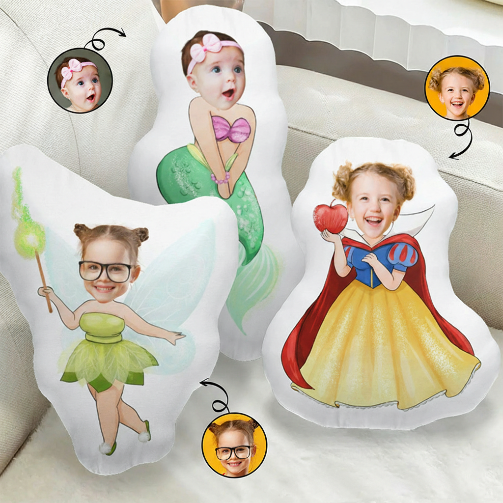 Personalized Face Princess Shaped Pillow Cartoon Photo Pillow Anime Lover Gift for Kids Friend Granddaughter Daughter