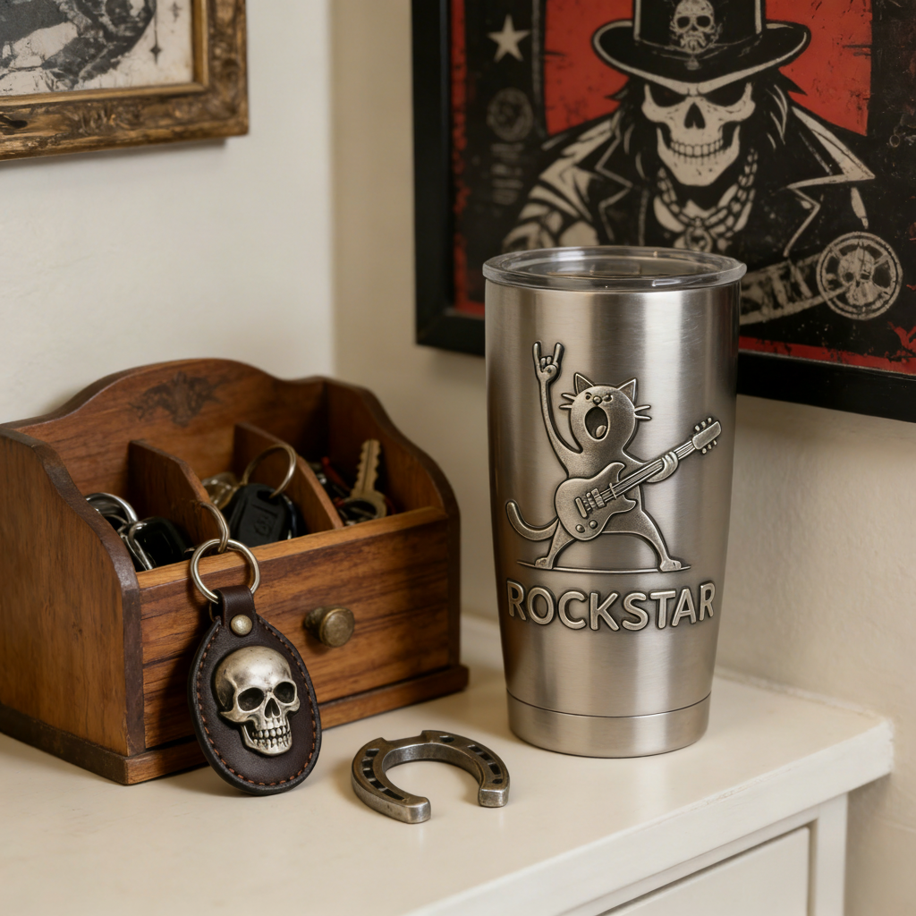 Personalized Rock Cat Stainless Steel Tumbler Custom Name Gift for Guitarists Band Members Music Lovers for Performances Birthdays Holiday Parties