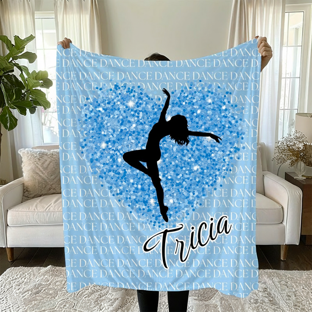 Personalized Ballet Enthusiasts Gliiter Style Blanket Flannel Blanket Ballet Lover Blanket with Name for Dance Lovers Dancer