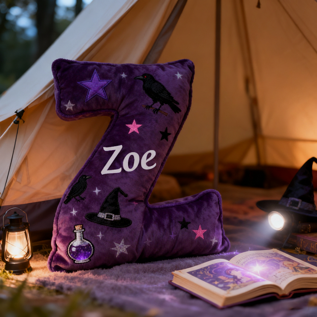 Personalized Purple Letter Pillow with Name Purple Witchy Theme and Mystical Design Graphic 3D Print Pillow