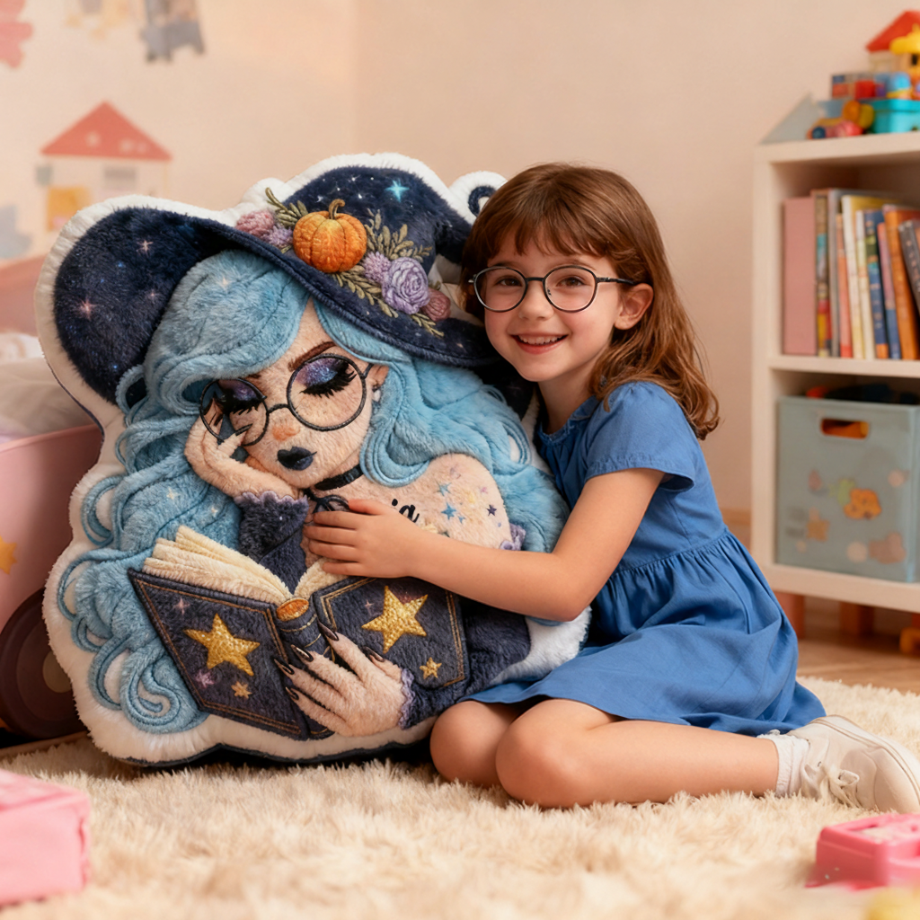 Personalized Name Witch Pillow with Magic Booka and Enchanting Mystical Design Graphic 3D Print Pillow for Kids