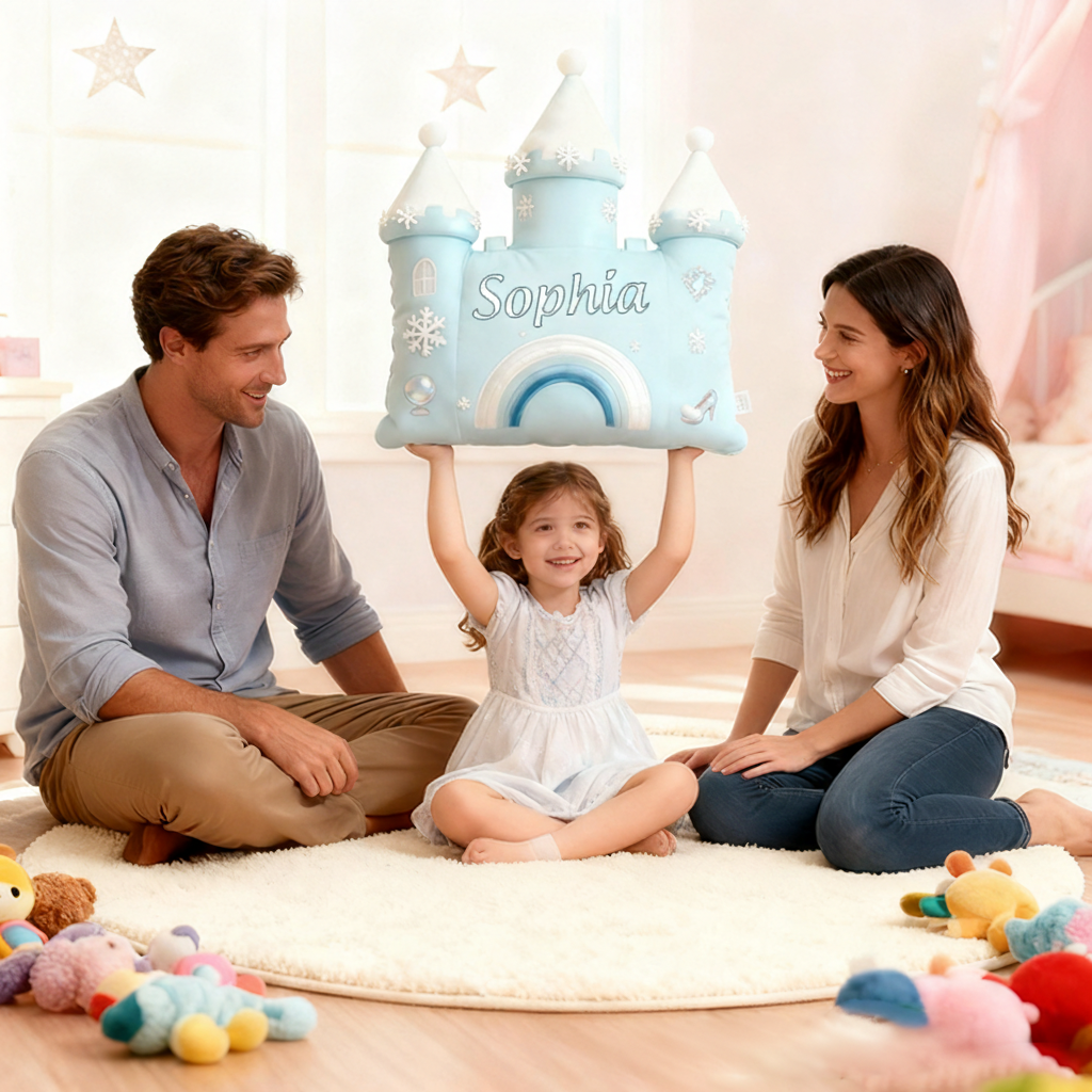 Personalized Castle Pillow with Rainbow Stars and Moon Design for Magical and Cozy Fairy Tale Pillow Custom Pillow Christmas Gift for Kids