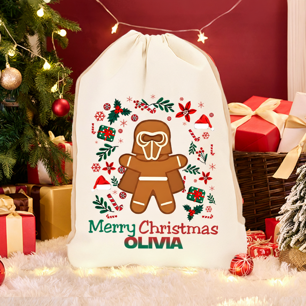 Personalized Cartoon Gingerbread Movie Christmas Sack for Classic Movie Lovers Santa Sack Christmas Gift Bag for Kids