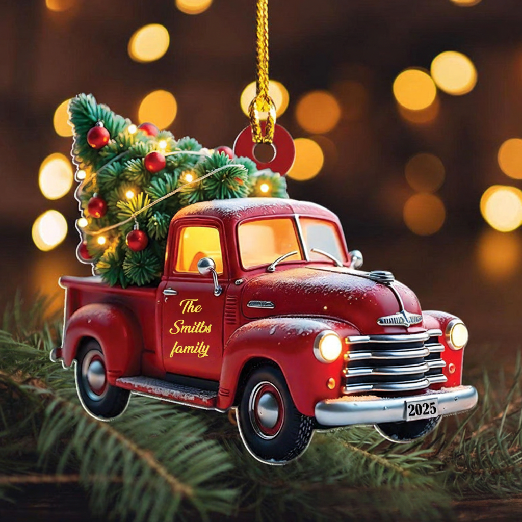 Personalized Red Truck Christmas Ornament and Custom Name Ornament and Personalized Christmas Ornament