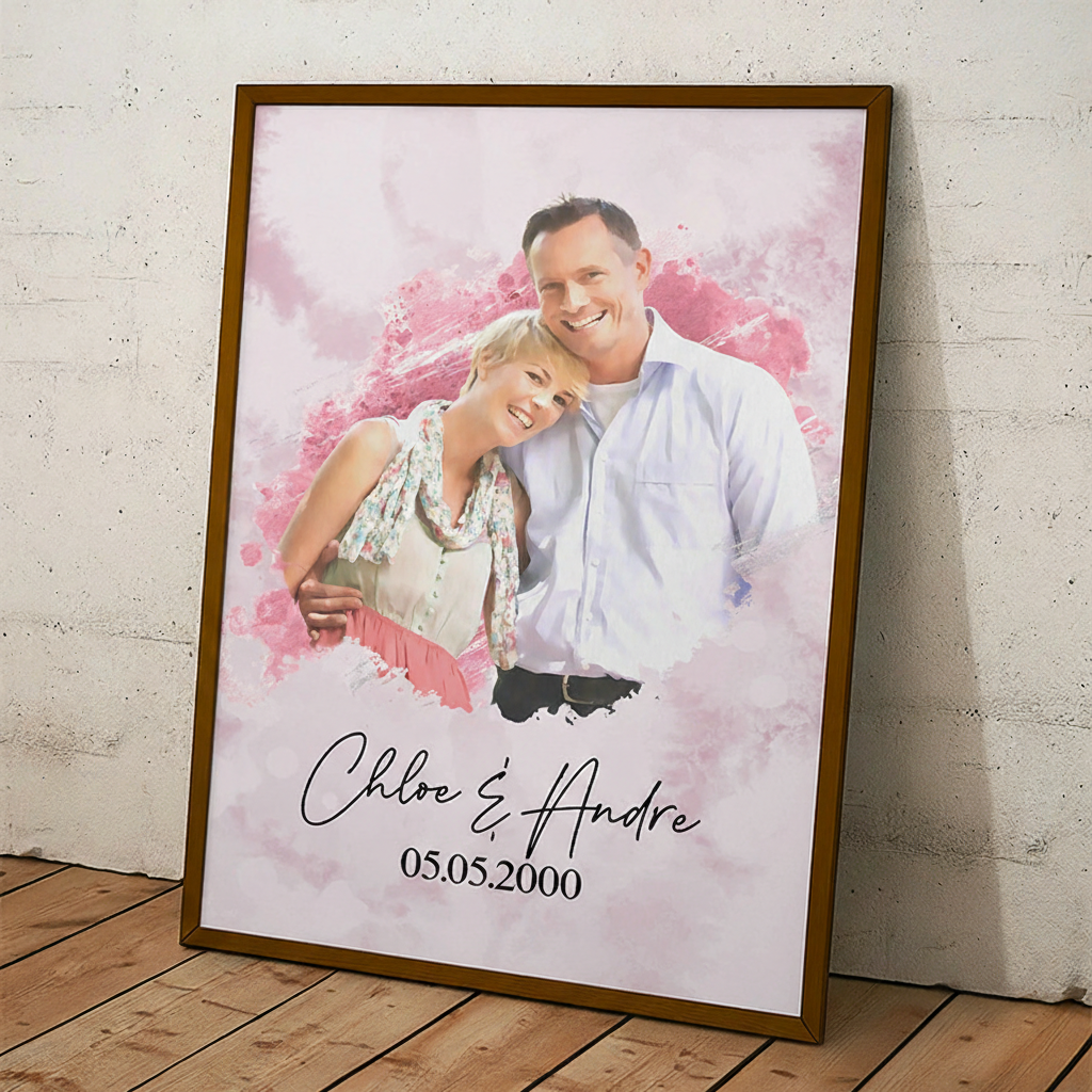 Personalized Watercolor Style Photo Wall Art For Couples Anniversary Poster Without Frame Custom Art Lover Gift Custom Portrait