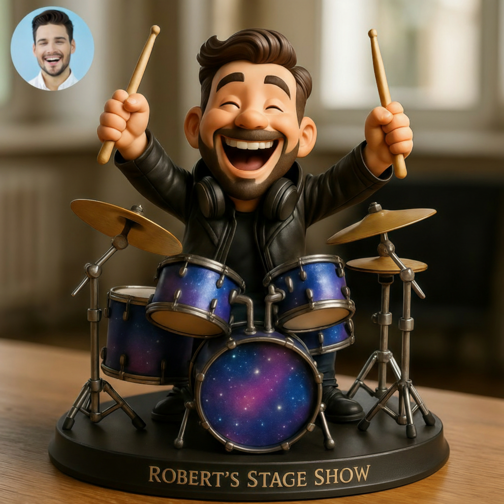 Personalized Drum Set Drummer Figurine for Music Lovers Acrylic Plaque Gift for Kids Music Studio