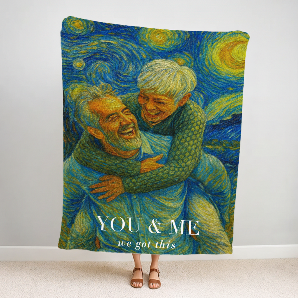 Personalized Van Gogh We Got It Photo Art Blanket For Couples Flannel Blanket with Photo Custom Art Lover Gift Custom Portrait