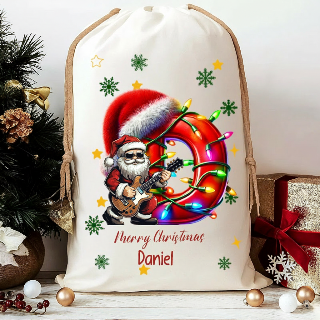 Personalized Cartoon Character Christmas Hat Light Strip Initial Large Gift Christmas Bag With Name Christmas Festival Party Gift for Music Lover