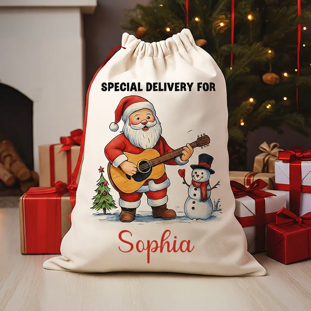 Personalized Express Christmas Gift Bag Personalized Guitar Santa Claus Bag Holiday Gift Bag
