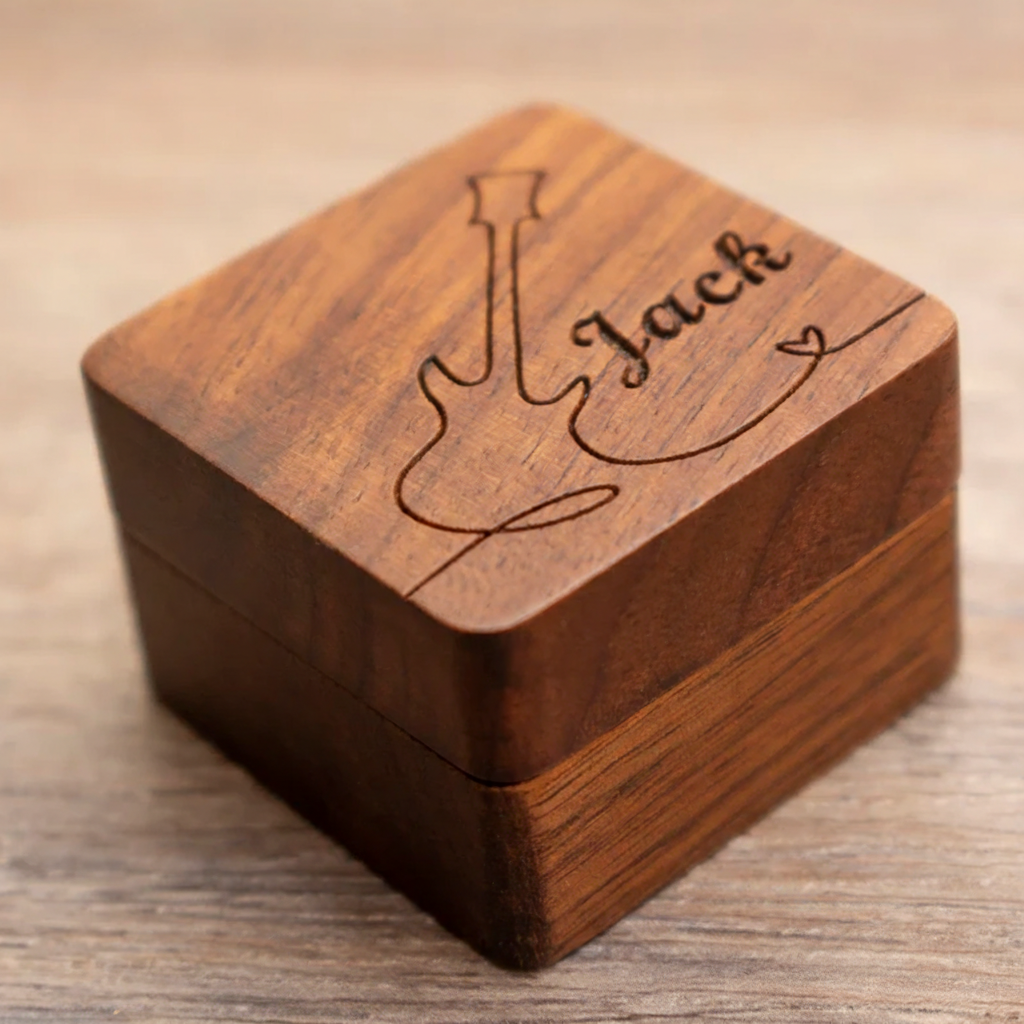 Personalized Wooden Guitar Picks with Case Custom Guitar Pick Holder Plectrum Box Guitar Player Gift