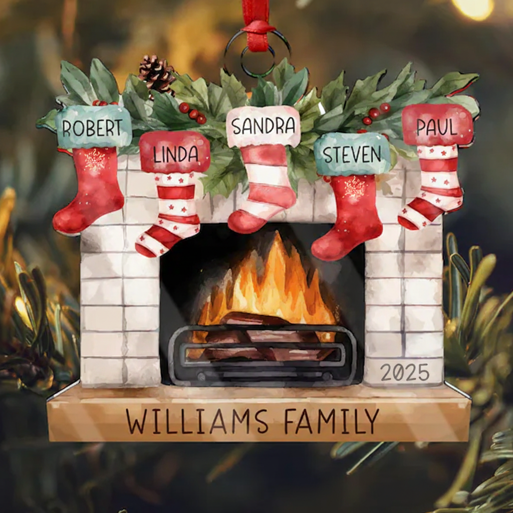 Personalized Christmas Ornaments Custom Family Christmas Stocking Christmas Ornament, Stockings on Fireplace Christmas Gift