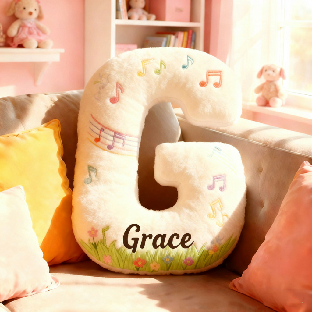 Personalized Graphic 3D Print Music Garden Pillow with Your Own Name Soft Stuffed Toy for Kids Music Lovers Unique Decorative Cushion for Girls' Room and Music Room