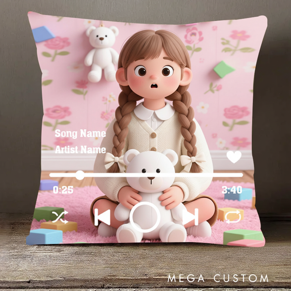 Personalized Song Throw Pillow and Custom Music and Photo Throw Pillow Music Plaque and Christmas Gifts for Kids