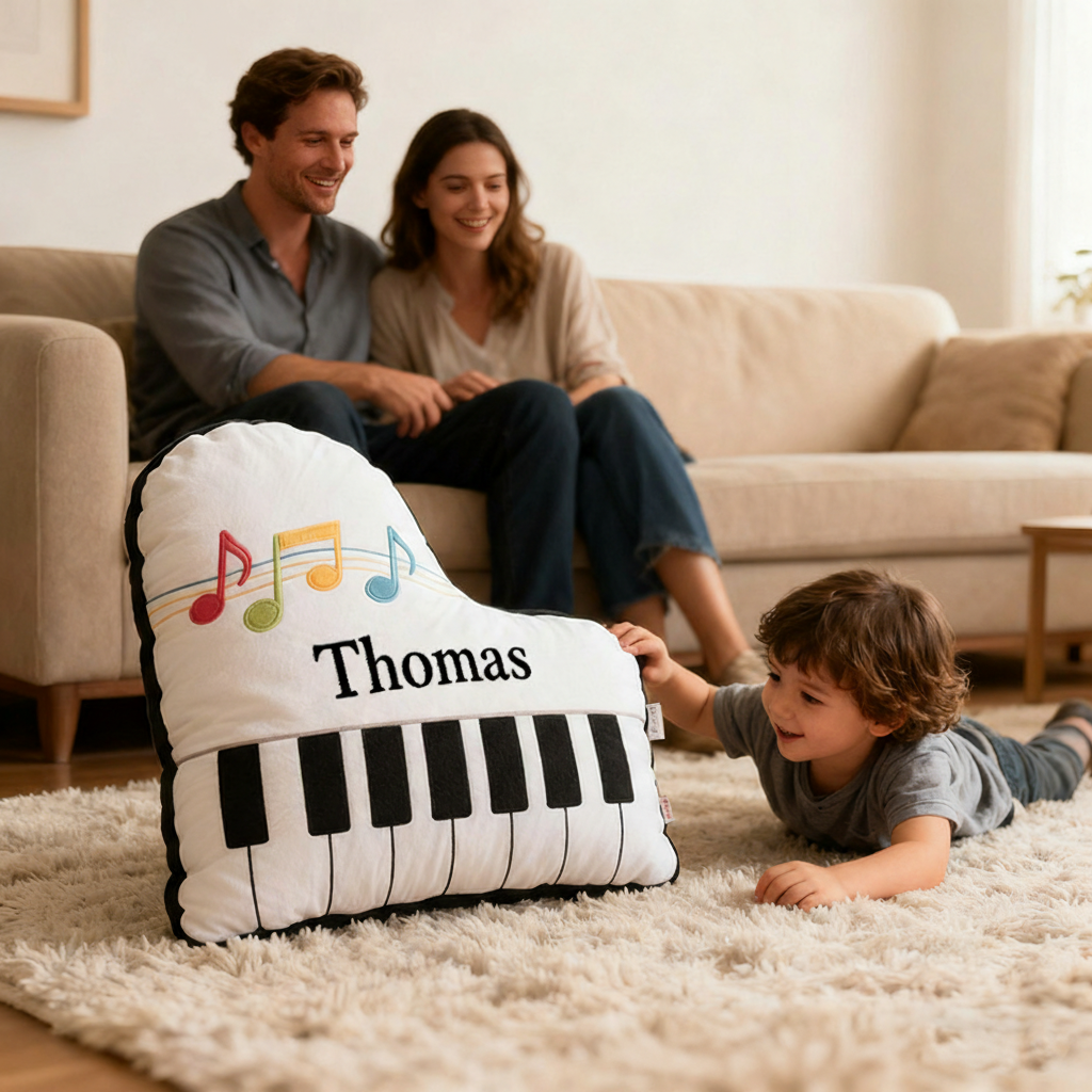 Personalized Graphic 3D Print Piano Pillow With Your Own Name Soft Stuffed Toy for Kids Music Lovers Unique Decorative Cushion for Kids' Room and Music Room