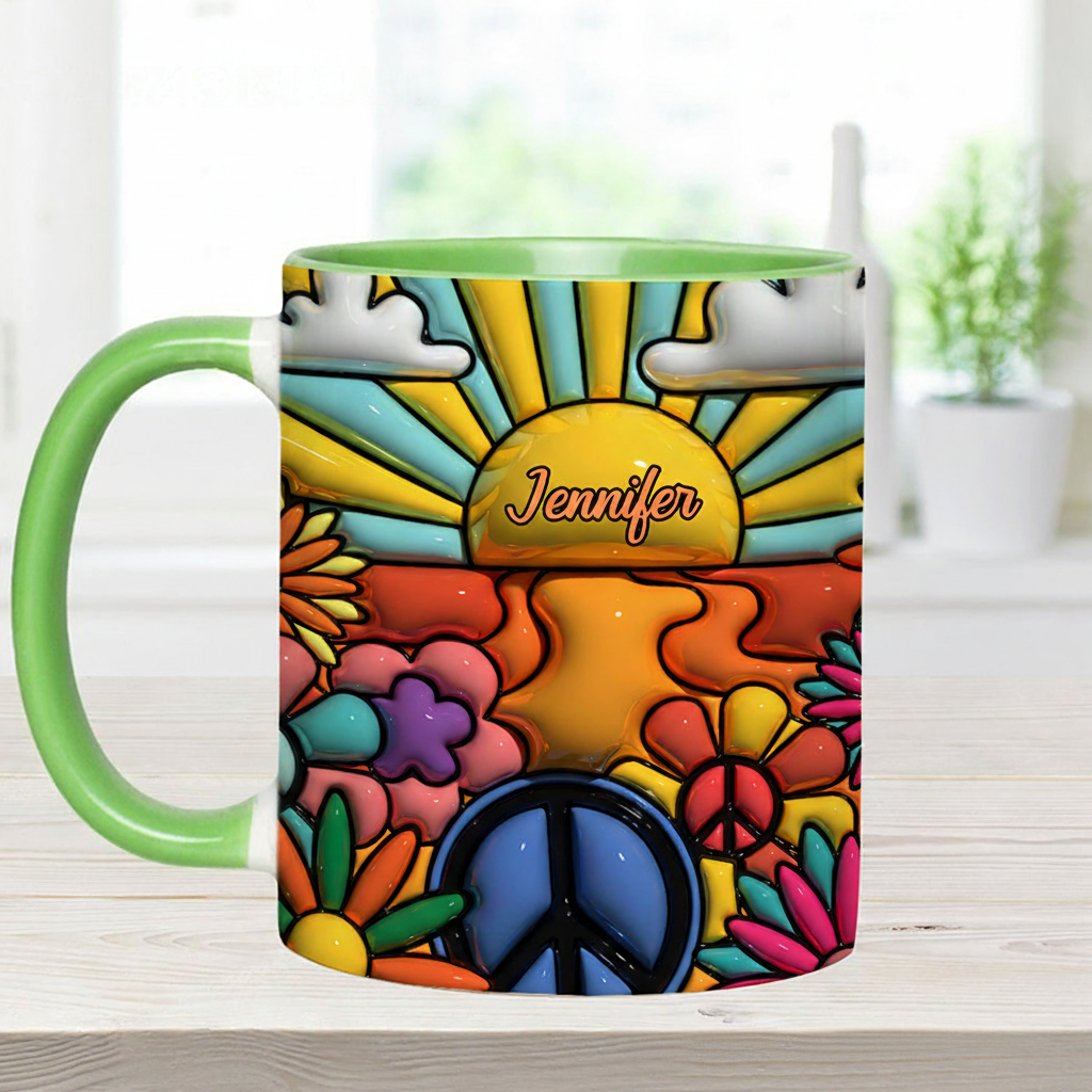 Personalized Hippie Accent Mug Hippie Lover Gifts Colorful Hippie Coffee Mug Bohemian Coffee Mug Peace Love Cup