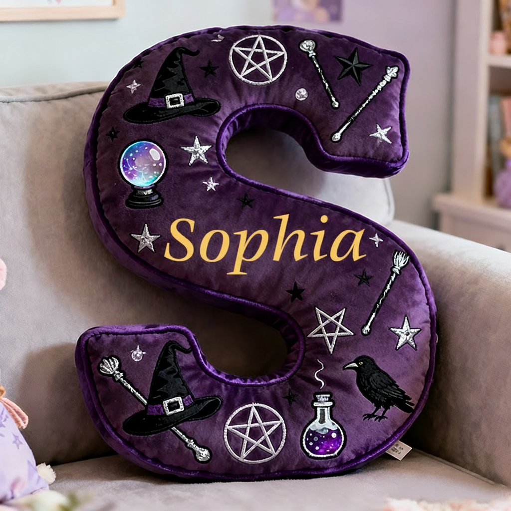 Personalized Mystical Witchcraft Pillow with Pentagrams  Crystal Balls Magic Potions Ravens and Starry Night Design Graphic 3D Print Pillow